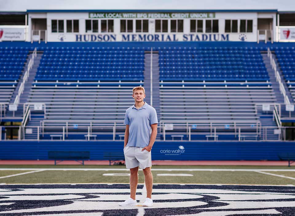 high school senior photos on football field